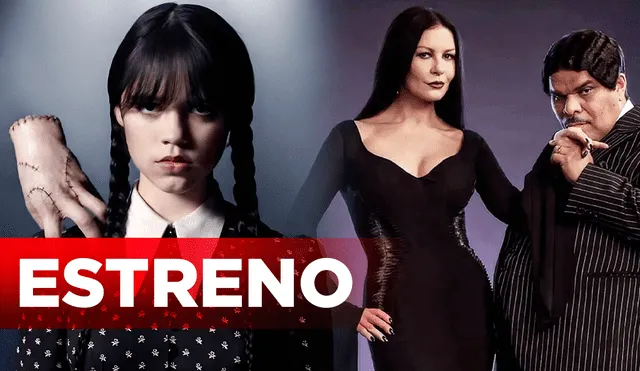 "Merlina" de Netflix viene protagonizada por Jenna Ortega. Morticia es interpretada por Catherine Zeta-Jones y Guzman Addams, por Luis Guzman. Foto: composición LR/Jazmín Ceras