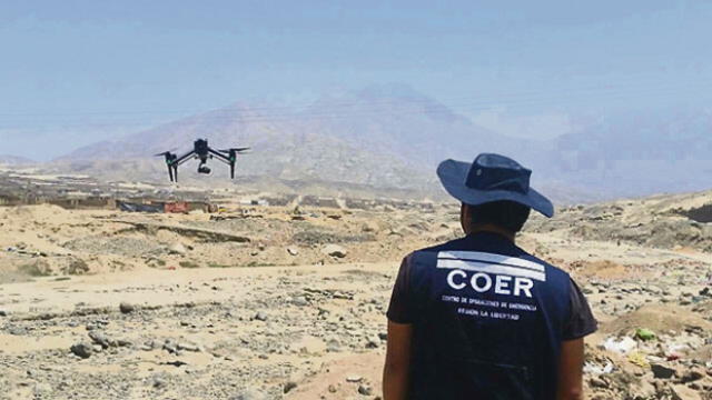 Con drone “mosca agraria” instituciones monitorean quebradas en Trujillo