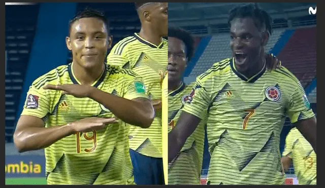 Zapata y Muriel anotaron los tantos de Colombia en 10 minutos. Foto: Captura de Movistar