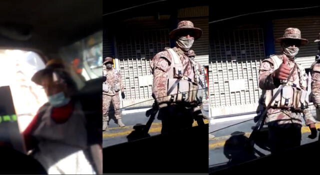 Registro del preciso momento en que soldado brinda su apoyo a anciana en Arequipa.