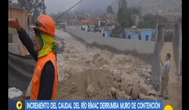 Chosica: incremento de caudal del río Rímac derrumba muro de contención
