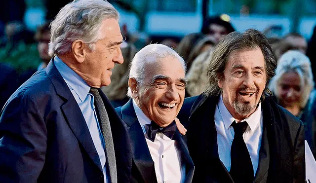 Íconos del cine. Como viejos amigos, Al Pacino, Scorsese y De Niro.