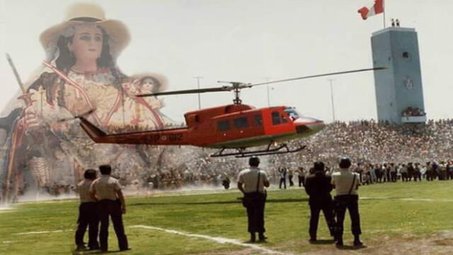 En 1983 fue la primera vez que la virgen llegó a Arequipa. En su retorno, fue despedida por miles de personas en el estadio Melgar. Foto: Facebook