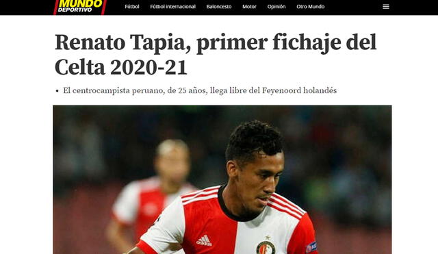 Renato Tapia es nuevo futbolista del Celta de Vigo. Foto: Mundo Deportivo