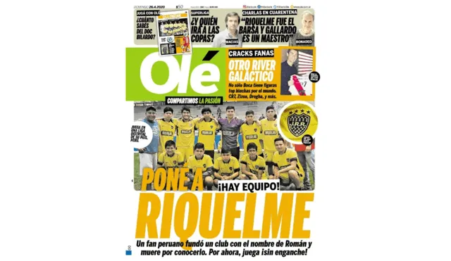 Club Juan Román Riquelme de Trujillo en noticia en diario Olé al llevar nombre de ídolo de Boca Juniors.
