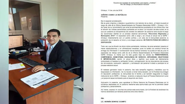 Lambayeque: jefe de ODPE pone su cargo a disposición tras cuestionamientos