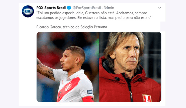 Selección peruana: prensa brasileña se pronuncia sobre la ausencia de Paolo Guerrero para la fecha FIFA de septiembre.