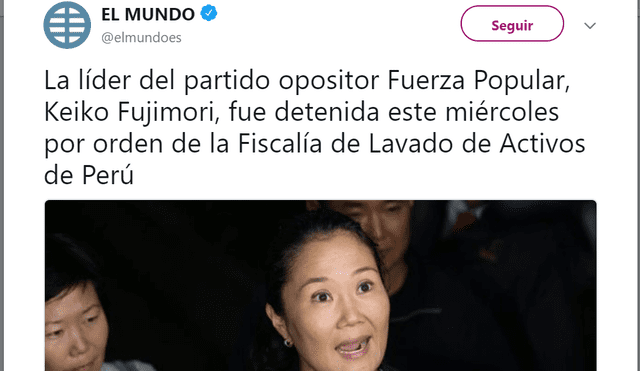 Prensa internacional informa sobre detención preliminar de Keiko Fujimori
