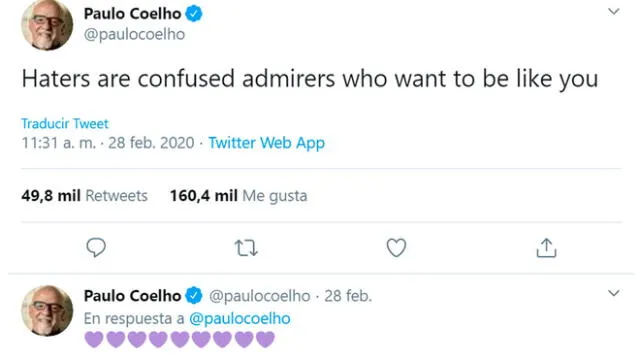 Coelho escribió un misterioso mensaje en redes sociales, acompañado de unos corazones púrpuras. Más tarde confirmaría que se trataba de BTS.