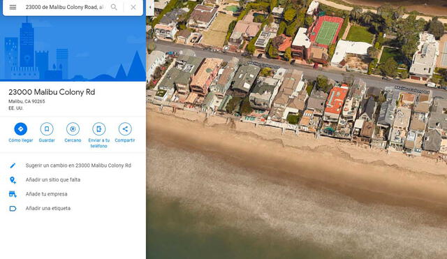 Desliza las imágenes para ver cómo luce la casa de playa que aparece en la serie Two and a half men. Foto: captura de Google Maps