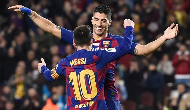 Suárez y Messi (3) se hicieron presente en el marcador de la abultada victoria sobre el Mallorca. Foto: AFP.