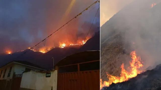 El fuego se acerca peligrosamente al distrito de San Sebastián. Foto: Difusión