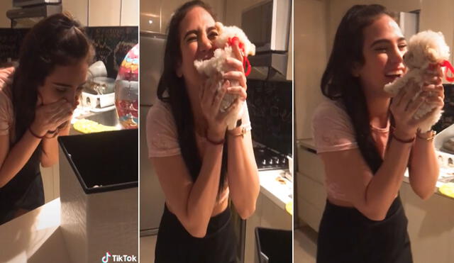 Desliza para ver más imágenes de esta tierna escena en la que una joven recibe a su primera mascota. Foto: captura de TikTok