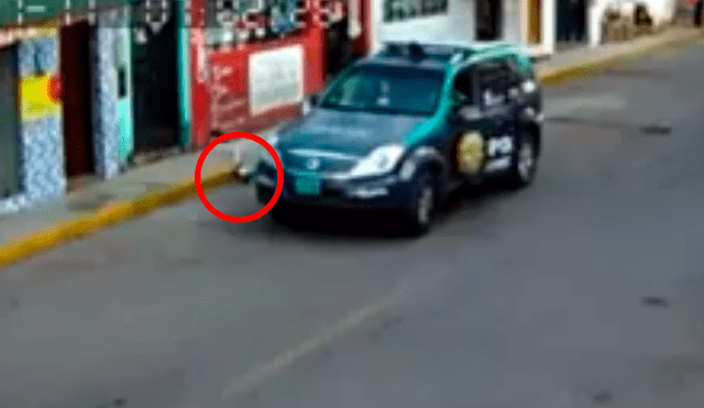 En Facebook, cámaras de seguridad captan el momento que un policía baja de su vehículo para recoger al animal que estaba perdido.
