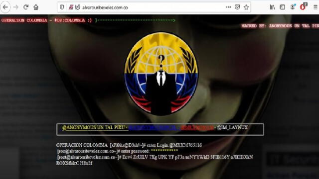 La cuenta de Twitter @A se atribuye el hackeo de dos páiginas web del exmandatario colombiano Álvaro Uribe. Foto: Twitter.