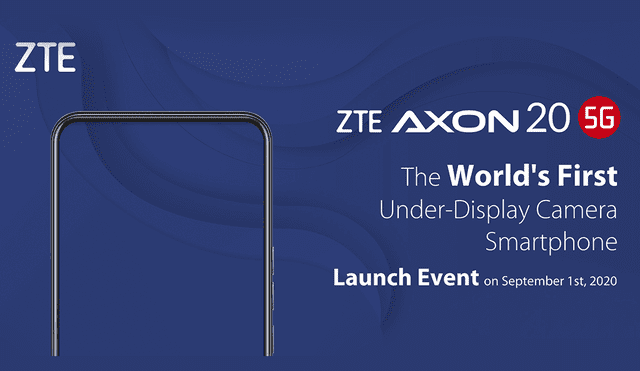ZTE Axon 20 5G se lanzará el 1 de septiembre 1 de septiembre 2020. | Foto: ZTE