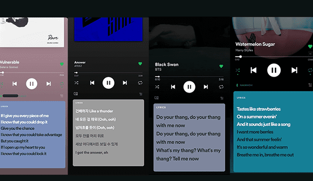 Las letras aparecerán en la ventana de reproducción de Spotify.