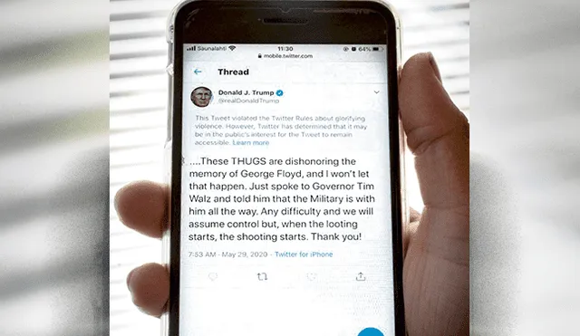 Advertencia. La red social permitió el acceso al tuit de Trump en razón del "interés público".