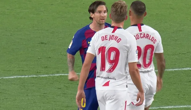 Messi encaró y empujó a Diego Carlos por una dura entrada. Foto: Captura de TV/DirecTV Sports.