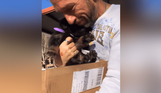 Un video viral muestra como un hombre reacciona de manera conmovedora cuando le regalan un perro bebé.