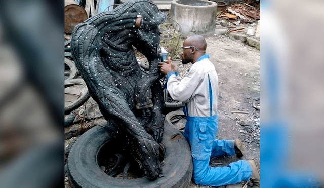 Facebook viral: joven africano sorprende al mundo al crear esculturas con llantas recicladas [FOTOS]
