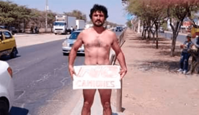 Ciudadano protesta desnudo contra ordenanza de camiones en Chiclayo