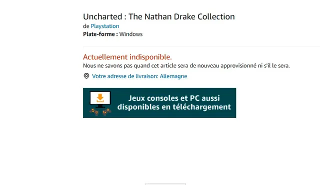 Uncharted the Nathan Drake Collection fue listado como juego de PC en Amazon Francia.
