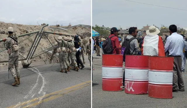 Soldados tuvieron que acomodar valla metálica que fue removida.  Foto: La República