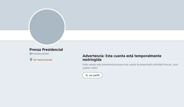 Twitter bloquea cuenta de la Prensa Presidencial de Venezuela