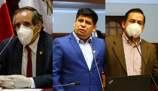 Ricardo Burga, Lenin Checco y José Vega, voceros de Acción Popular, Frente Amplio y Unión Por el Perú.