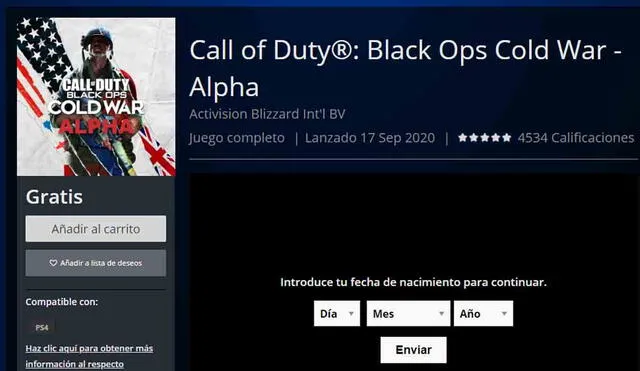 Call of Duty: Black Ops Cold War en la PlayStation Store. (Fotos: Ginifity Esports).