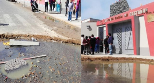 Escolares de Tacna soportan colapso de desagüe cerca de su colegio.