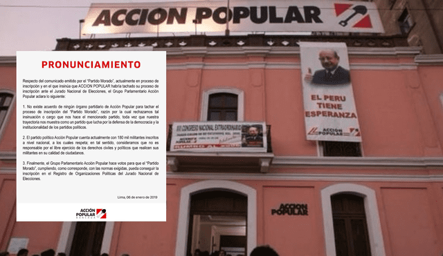 Acción Popular niega acuerdo para tachar inscripción del Partido Morado
