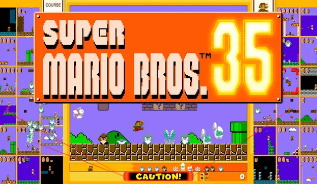 Juega Super Mario Bros con hasta 34 jugadores a la vez, elimina enemigos para enviarlos a sus partidas, corre más rápido que todos y sé el primero en llegar a la meta. Así es Super Mario Bros. 35. Imágenes: Nintendo.