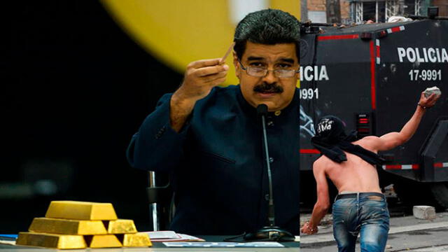 Horas después de las protestas en Colombia, Juan Guaidó acusó a Nicolás Maduro de mal emplear el oro venezolano. Foto: composición