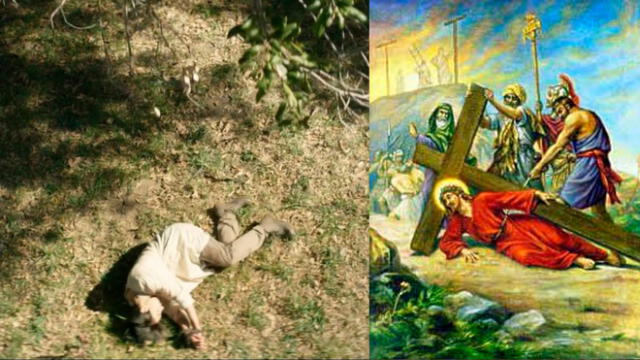 Una teoría señala que la caída de Jungkook al huir representa la caída de Jesús al cargar la cruz.
