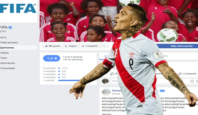 Facebook: Hinchas de Paolo Guerrero reducen calificación del fanpage de la FIFA [FOTOS]
