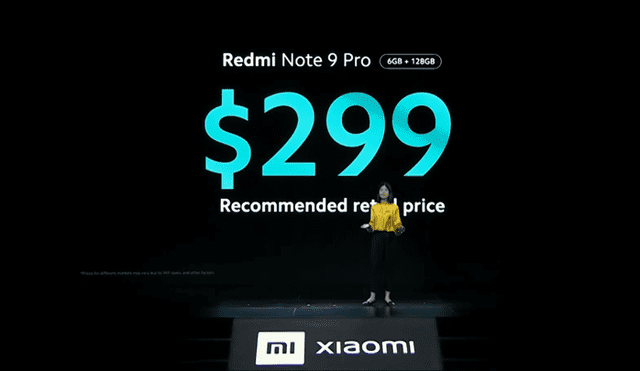 El Redmi Note 9 Pro de 6 GB RAM + 128 GB ROM a 299 dólares.