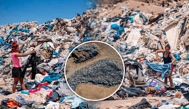El desierto de Atacama en Chile ha sido invadido por ropa usada, ello lo he hecho acreedor del apelativo "Basurero del mundo". Foto: composición de Jazmin Ceras/BBC/A24