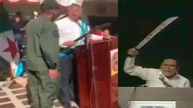 Como Pedro Carreño (i) levantó un machete, tal como hizo en su momento Manuel Noriega, los venezolanos usaron redes sociales para recordar el final del dictador. Foto: composición