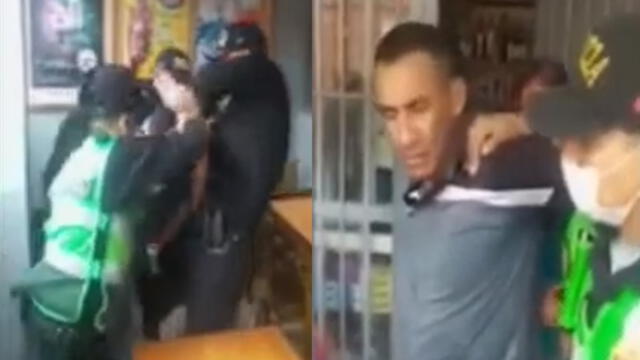 Hombre fue llevado a la comisaría del sector junto a las demás personas intervenidas en cantina. (Foto: Captura de video / Buenos Días Perú)