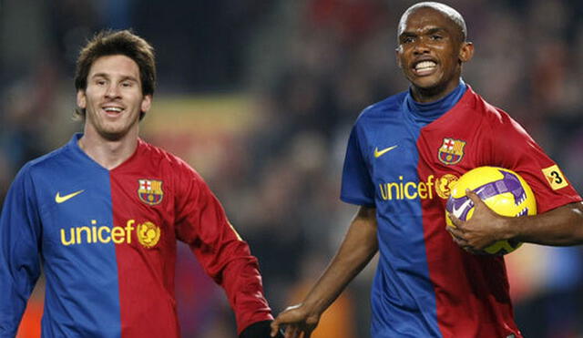 Lionel Messi y Samuel Eto'o jugaron juntos en Barcelona del 2005 al 2009. Foto: EFE.