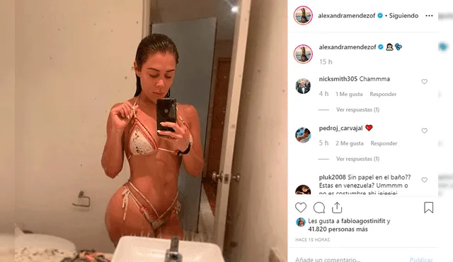 Alexandra Méndez dejó poco a la imaginación con atrevido 'selfie' en el baño