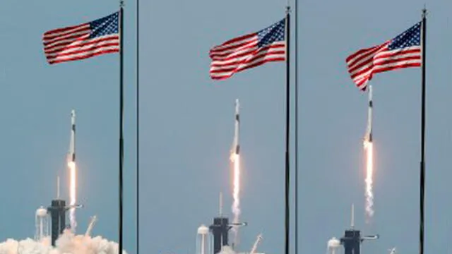 Secuencia fotográfica del del lanzamiento histórico SpaceX. Foto: AFP.