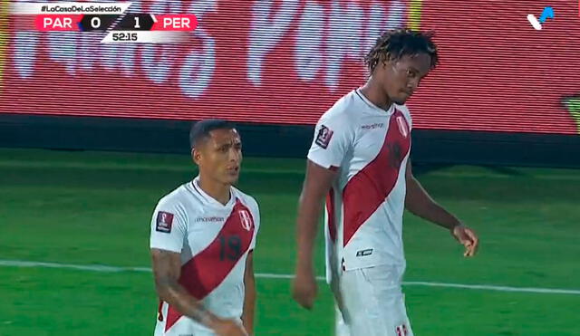 André Carrillo marcó el primer gol en el partido Perú vs Paraguay. Foto. Captura de Movistar Deportes