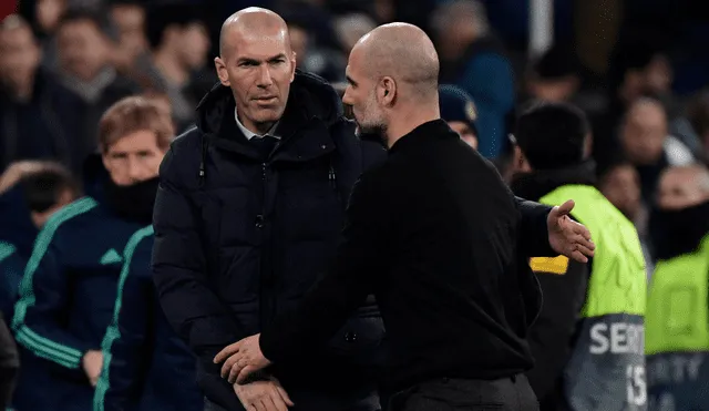 Zinedine Zidane y 'Pep' Guardiola se verán las caras en el Etihad Stadium de Inglaterra. Foto: AFP.