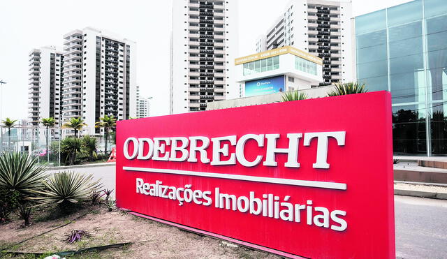 A logo of Brazilian construction company Odebrecht is seen at the Olympic and Paralympic Village in Rio de Janeiro, Brazil, on June 23, 2016. (Photo by YASUYOSHI CHIBA / AFP)
