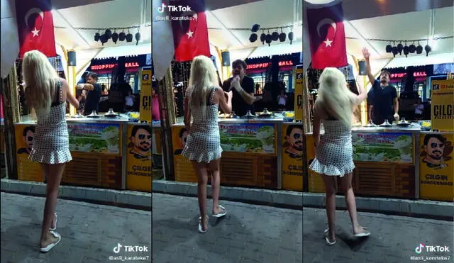 Esto sucedió en Turquía. Un hombre realiza pasos de baile mientras despacha helados. Foto de TikTok
