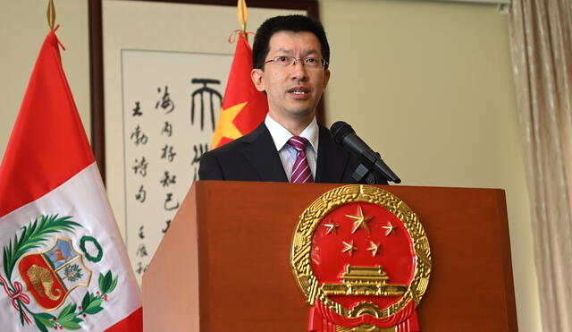 Chinese Ambassador to Peru Liang Yu speaks with the foreign press during a press conference at the Chinese embassy in Lima on February 17, 2020. - Ambassador Liang spoke about the the novel coronavirus, Covid-19, situation in China and its impact on the China-Peruvian trade balance. (Photo by Cris BOURONCLE / AFP)