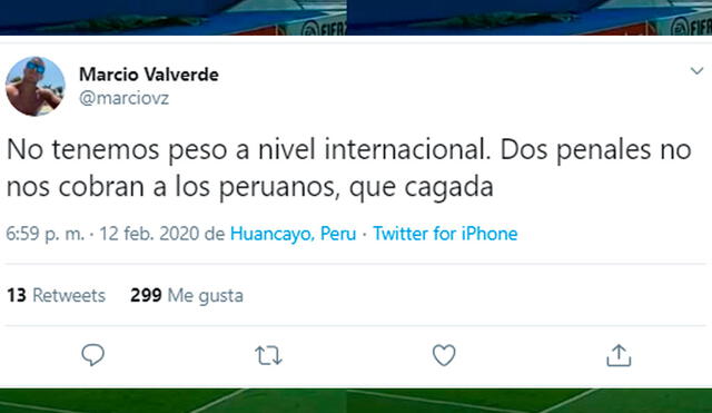 Marcio Valverde usó su cuenta de Twitter para quejarse de esto. Foto: Captura